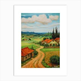 Green plains, distant hills, country houses,renewal and hope,life,spring acrylic colors.31 Art Print