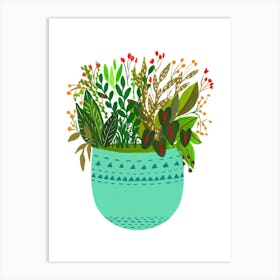 Blue Potted Plants Art Print