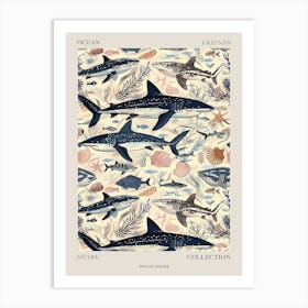 Pastel Blue Whale Shark Watercolour Seascape Pattern 2 Poster Art Print