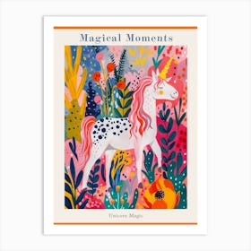 Floral Fauvism Style Dotted Unicorn 2 Poster Art Print
