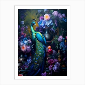 Peacock in the magical garden Art Print