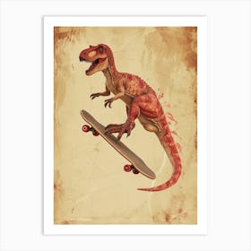 Vintage Sinornithosaurus Dinosaur On A Skateboard 2 Art Print