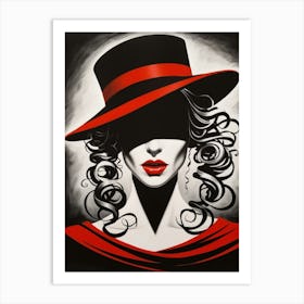 Lady In Red Hat Art Print