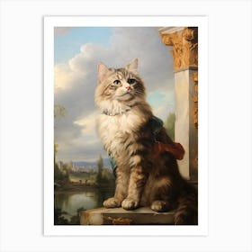 Cat Exploring Outside Rococo Style 6 Art Print