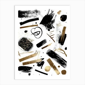 Abstract Black And Gold Brush Strokes Art Print