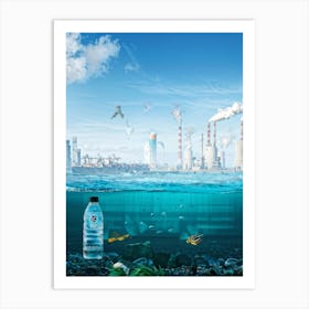 Concept Art Depicting The Contrast Between A Pristine Ocean And A Smog Filled Industrial Landscape Art Print