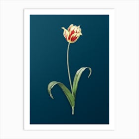 Vintage Didier's Tulip Botanical Art on Teal Blue n.0458 Art Print