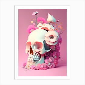 Skull With Surrealistic Elements 3 Pink Vintage Floral Art Print