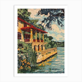 The Oasis On Lake Travis Austin Texas Colourful Blockprint 2 Art Print