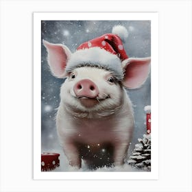 Pig In Santa Hat Art Print