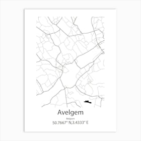 Avelgem,Belgium Minimalist Map Art Print