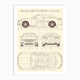 Mercedes Benz AMG E 53 4Matic Cabriolet 2020 car blueprint Art Print
