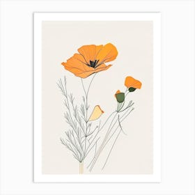 California Poppy Spices And Herbs Minimal Line Drawing 2 Art Print
