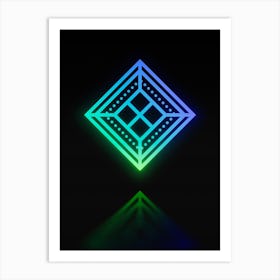 Neon Blue and Green Geometric Glyph on Black n.0054 Art Print