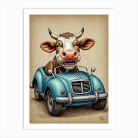 Cow In Car Art Print