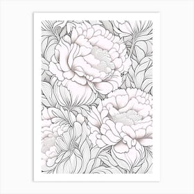 White Wings Peonies Pink 3 Drawing Art Print