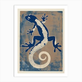 Blue African Fat Tailed Gecko Block Print 1 Art Print