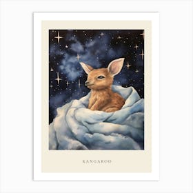 Baby Kangaroo Sleeping In The Clouds Nursery Poster Art Print