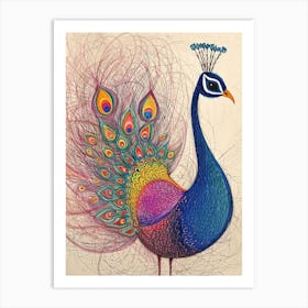 Linework Peacock Sketch Art Print