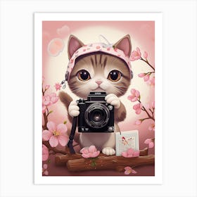 Kawaii Cat Drawings Photographer 3 Art Print