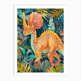 Teal Pastels Parasaurolophus Dinosaur In The Jungle 2 Art Print