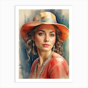 Portrait Of A Woman In A Hat Art Print