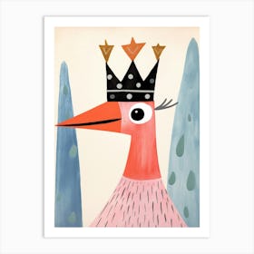 Little Flamingo Wearing A Crown Art Print