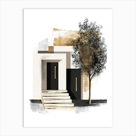 House With Tree And Steps Art Print