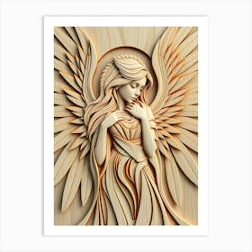 Angel Wood Carving Portrait Art Print