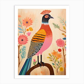 Pink Scandi Pheasant 5 Art Print