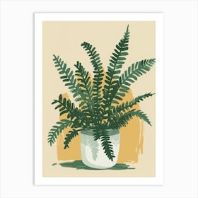 Boston Fern Plant Minimalist Illustration 8 Art Print