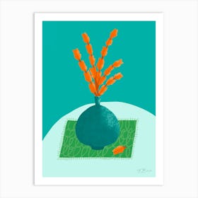 Cactus Leaves In Blue Vase Still Life Art Print