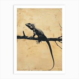 Black Cuban Iguana Block Print 3 Art Print