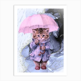 Cat In The Rain Art Print