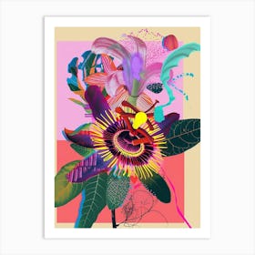 Passionflower 1 Neon Flower Collage Art Print