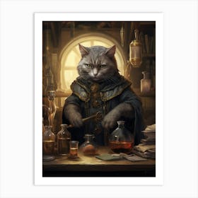 Medieval Alchemist Cat Art Print