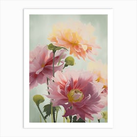 Dahlia Flowers Acrylic Painting In Pastel Colours 11 Art Print