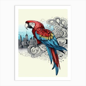 Saffron Parrot Cityscape Art Print