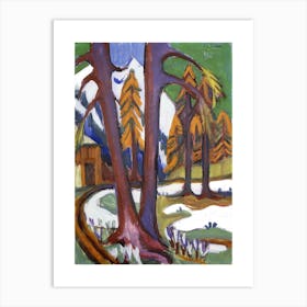 Mountain Early Spring With Larchen Art Print