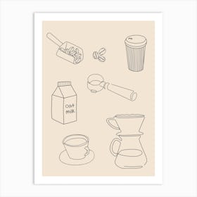 Coffee Line Drawing Art Print