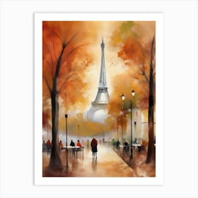 Paris city countryside, cafes, people, trees, old autumn oil paints. Faded colours.5 Art Print