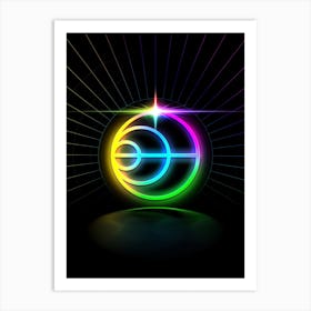 Neon Geometric Glyph in Candy Blue and Pink with Rainbow Sparkle on Black n.0476 Art Print
