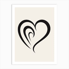 Black & White Swirly Line Heart 2 Art Print