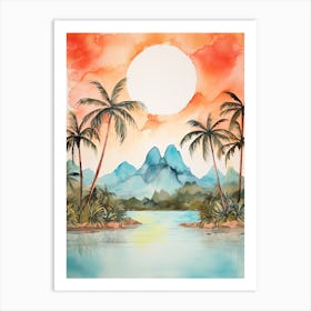 Watercolour Of Bora Bora   French Polynesia 1 Art Print