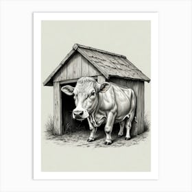 Cow In A Barn Art Print