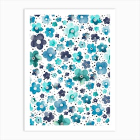 Dots Naive Flowers Blue Art Print