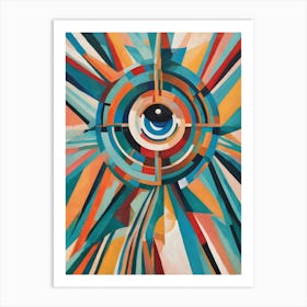 Eye Of The Universe - Vision Abstract Art Deco Geometric Shapes Oil Painting Modernist Inspired Bold Gold Green Turquoise Red Face Visionary Fantasy Style Wall Decor Surrealism Trippy Cool Room Art Invoke Psychedelic Art Print