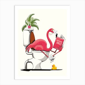 Flamingo Reading On Toilet Art Print