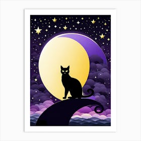 Black Cat On The Moon , vector art 5 Art Print