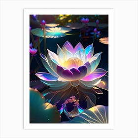 Lotus Flower In Garden Holographic 7 Art Print